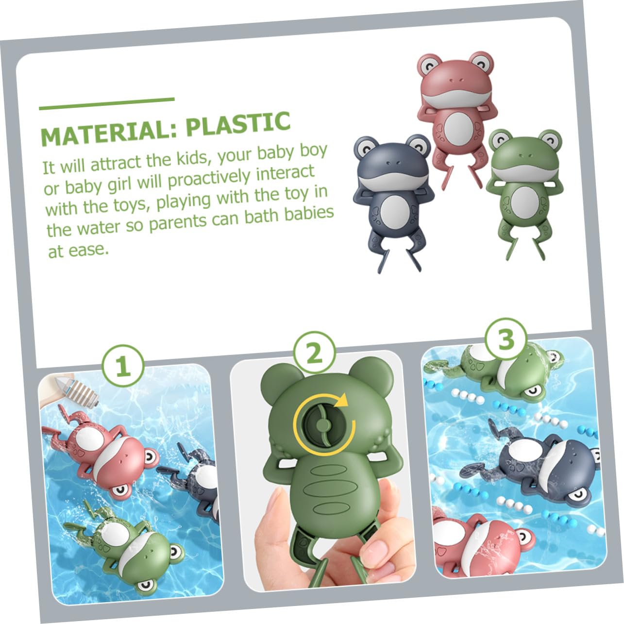 Jouets de Bain Grenouille à Remonter en Plastique, Lot de 3