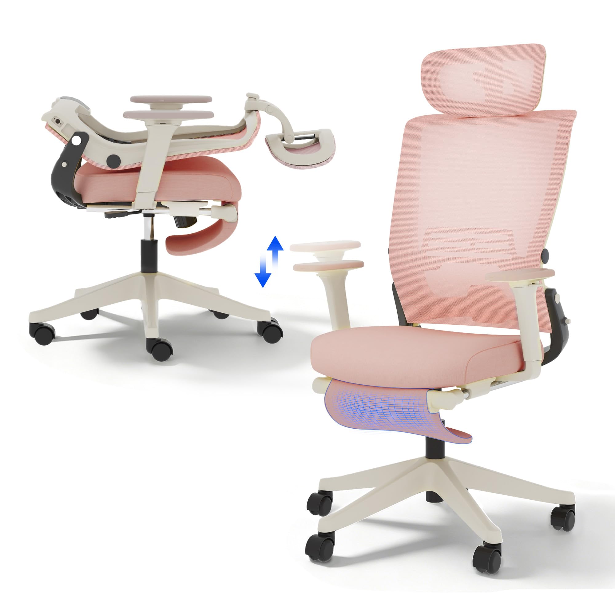 FLEXISPOT Ergonomic Office Chair, Folding Office Chair for Small Spaces with Adjustable Lumbar Support, Armrest and Headrest, Mesh Desk Chair with Footrest for Home Work, Flora & Fauna Serie