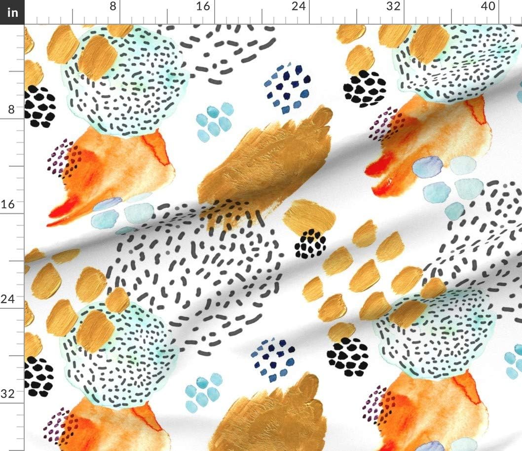 Spoonflower Fabric - Memphis Bright Watercolor Orange Turquoise Modern Geometric Abstract Printed on Petal Signature Cotton Fabric by The Yard - Sewing Quilting Apparel Crafts Decor