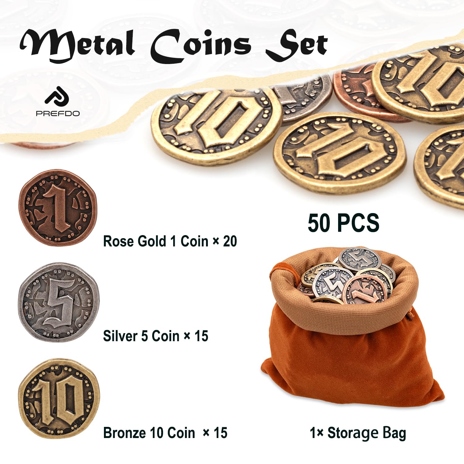 50 monete in metallo per giochi da tavolo, gettoni oro e argento per poker, giochi di ruolo, giochi da tavolo di strategia, monete fantasy in metallo, valuta di gioco generica resistente