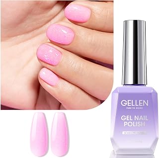 Gellen Light Pink Gel Nail Polish, 18ml Dating 1102 Glitter Pink Nail Gel Polish U V Light Cure Soak Off Gel for Spring Summer Daily Use at Home Manicure