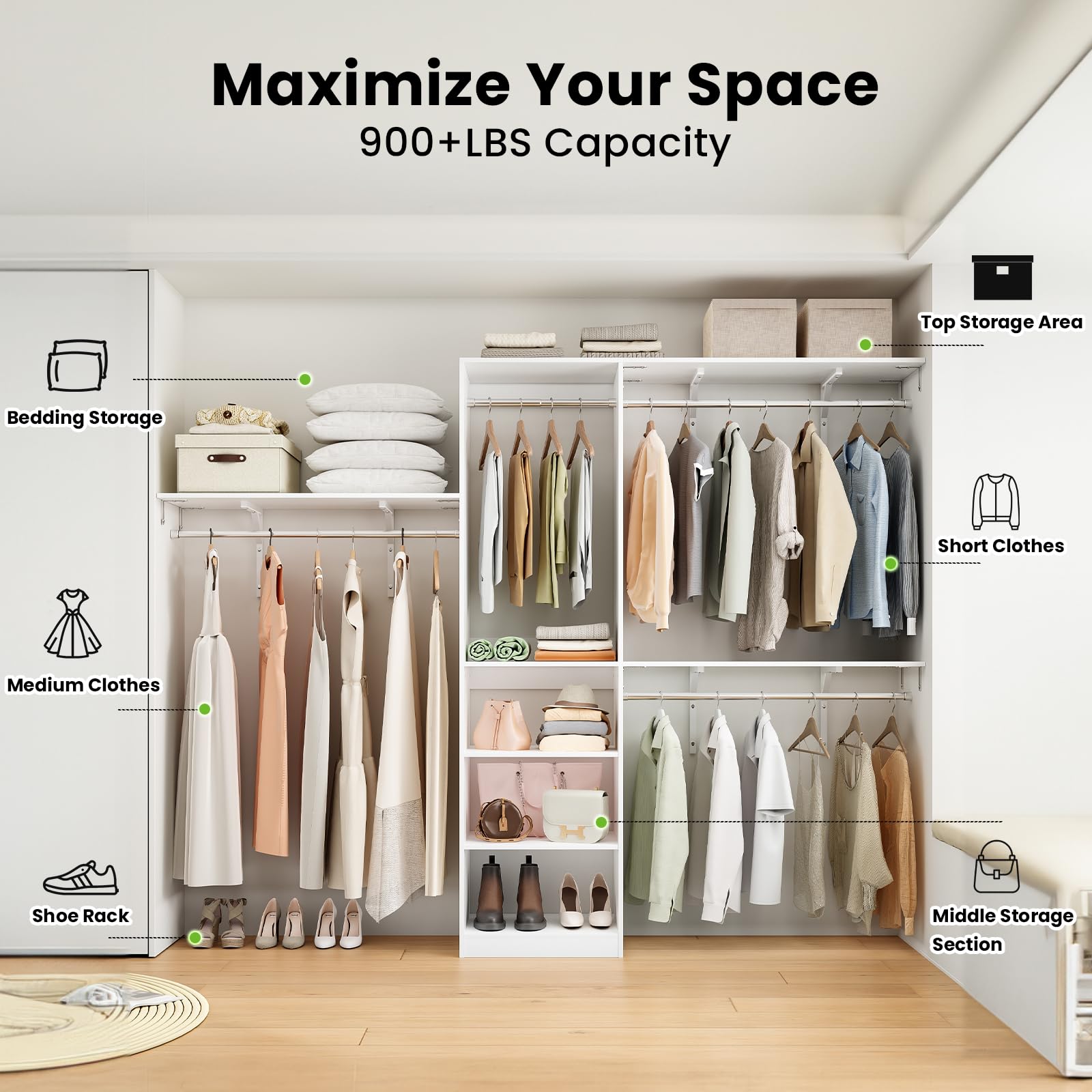Snapklik.com : STARY Closet Organizer Heavy Duty Clothes Rack,Wood Walk ...
