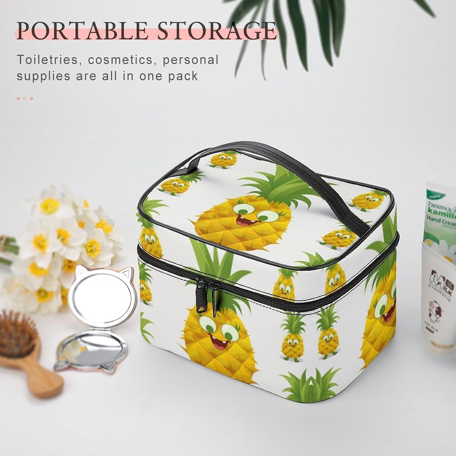 Travel Makeup Bag Portable Large Cosmetic Bag with Handle And Compartment image 5
