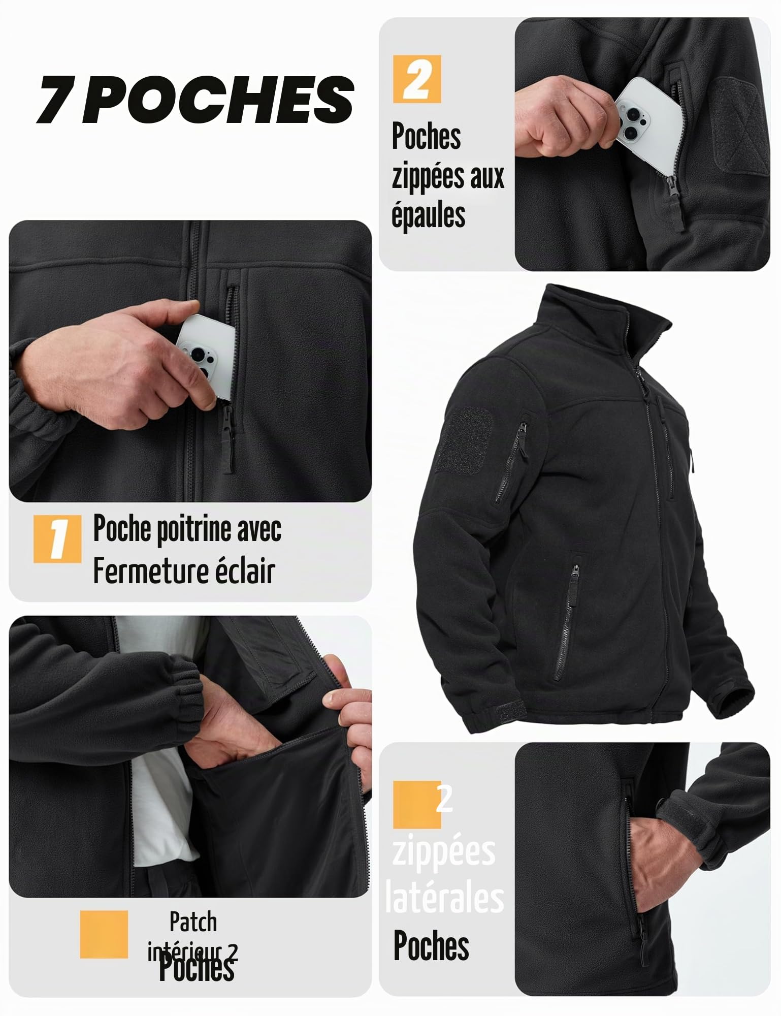 TACVASEN Veste Polaire Homme Chaude Veste Militaire Homme Polaire Travail Zippée Randonnée Sans Capuche Jackets For Men Coupe Vent Winter Jacket Men