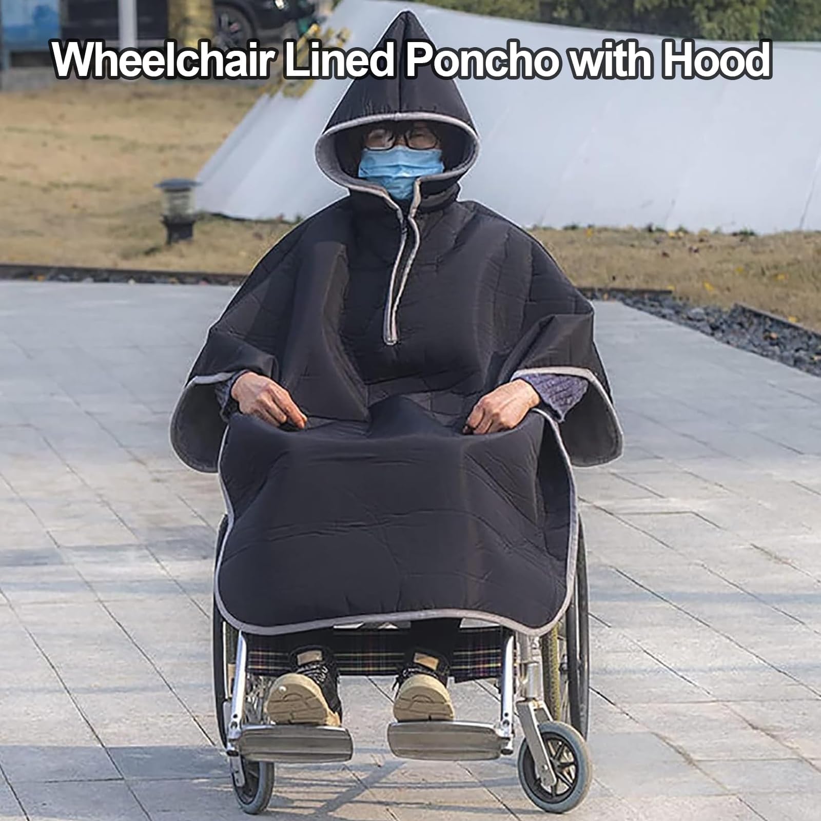 Poncho impermeable para silla de ruedas con capucha, funda forrada resistente al viento para calidez de cuerpo completo, manta de invierno fácil de poner y quitar para piernas y cuerpo