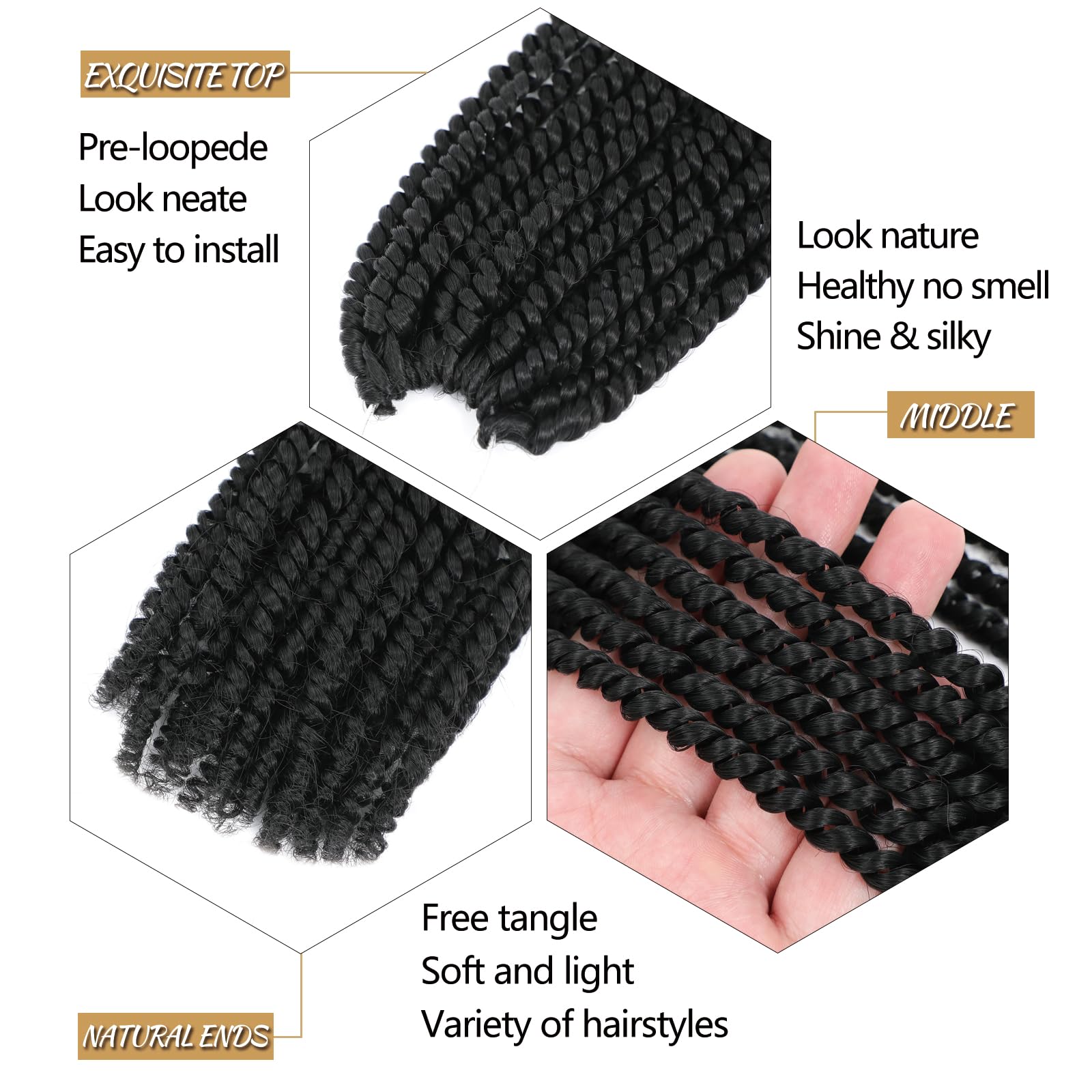 FLWAI Micro Twist Crochet Hair 10 Inch 3 Packs Pre-twisted Mini Passion Senegalese Hair Extensions for Women - Natural Black (1B#) - Image 3