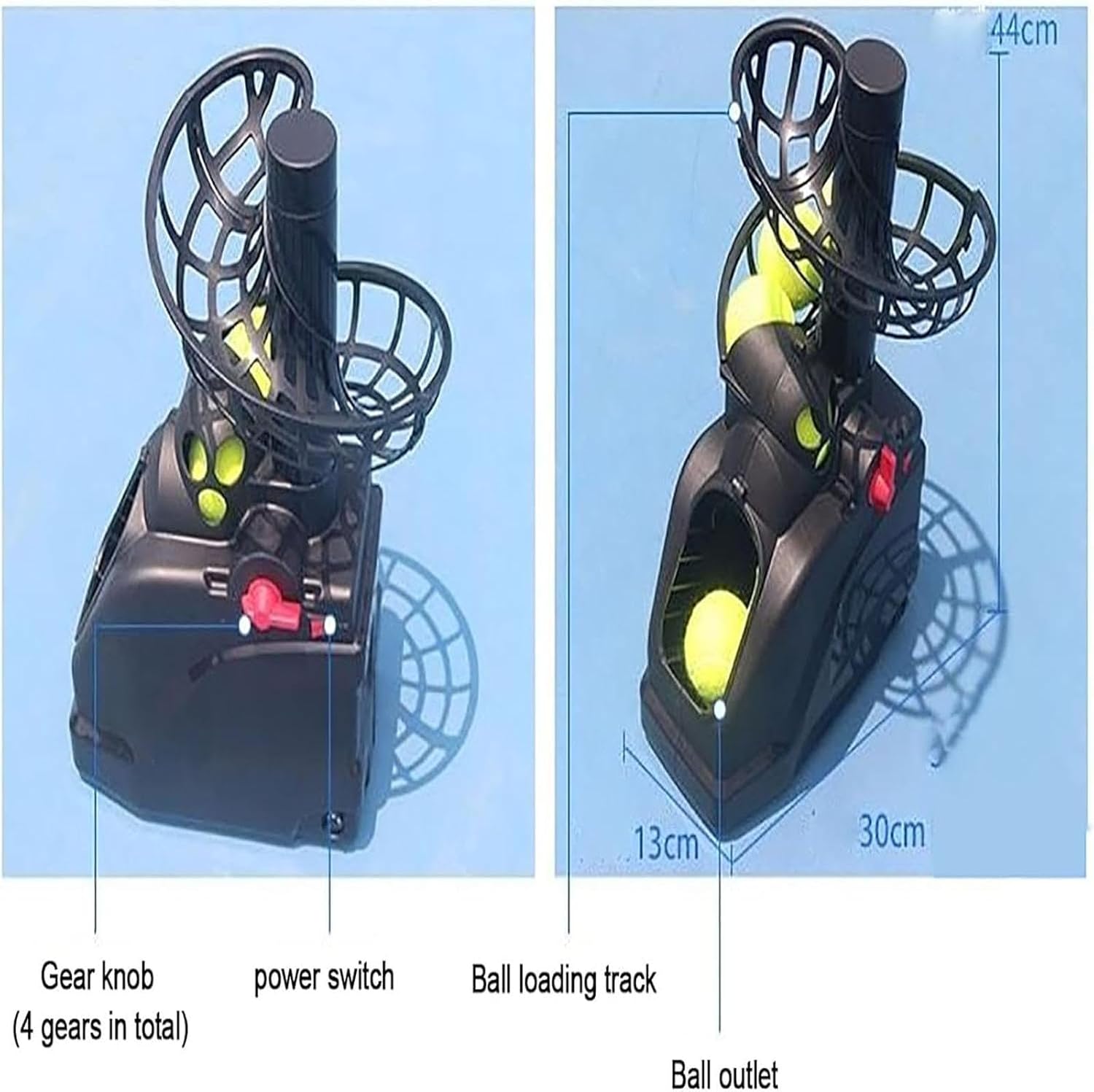 Portable Tennis Ball Tosser with Automatic Rotation Function, Tennis Serving Machine, Can Hold Around 30 Balls, Adjustable Launching Angle/Interval, Perfect for Kids, Beginners, Coaches