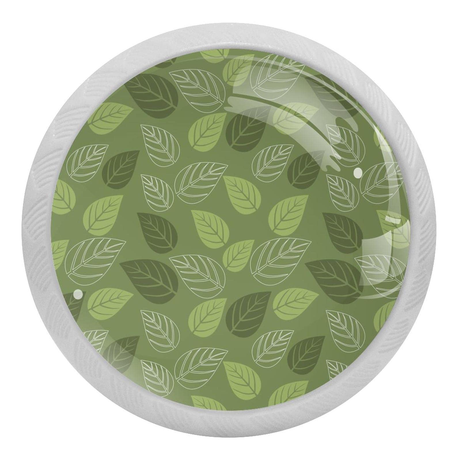 HonYea Green Leaves Fluorescent Light Cabinet Knobsfor Dressers Wardrobes Bedside Table Nightstand Bookcase, (4Pack)