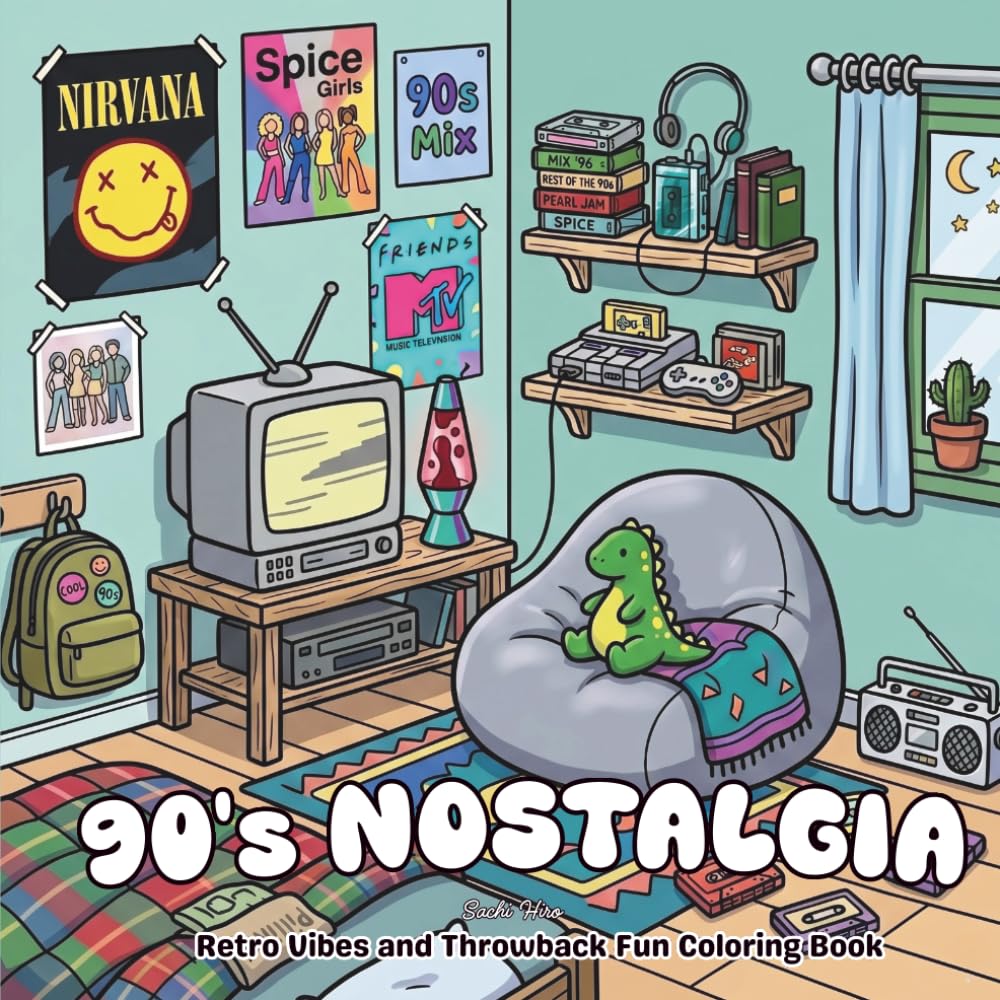 90's Nostalgia: A Retro Vibes and Throwback Fun Coloring Book (Calm Moments)