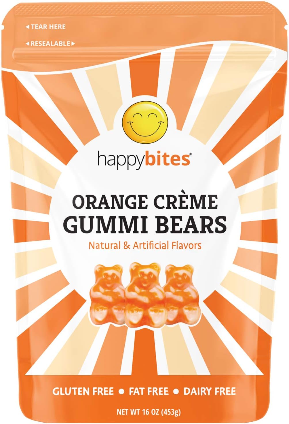 Happy Bites Orange Creme Gummi Bears - Gluten Free, Fat Free, Dairy Free - Resealable Pouch (1 Pound)