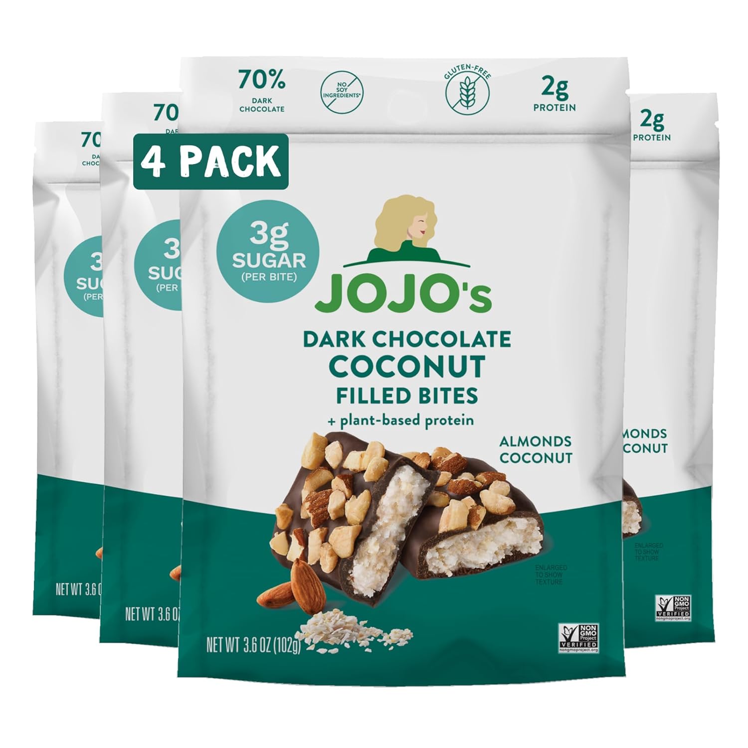 JOJO's Dark Chocolate Coconut Filled Bites with Almonds