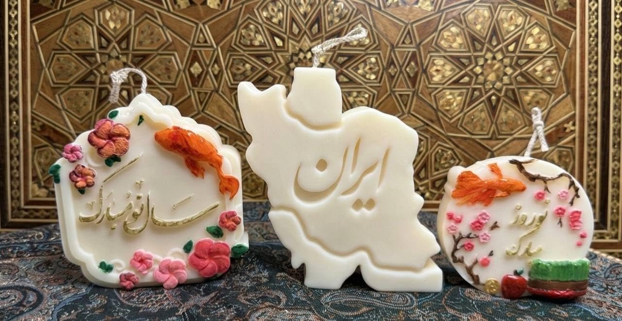 Handmade Hand-Painted Nowruz Candle Set|Persian Decorative Candles with Iran Map & Farsi Calligraphy |Unscented HaftSeen Table Decor| Iranian New Year Gift (Nowruz Candle Set)