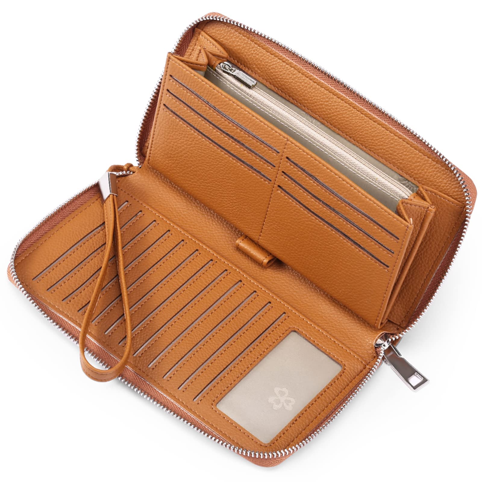 GOIACII Womens Wallet RFID Blocking Leather Zip Around Wallet Large Capacity Long Purse Credit Card Clutch Wristlet