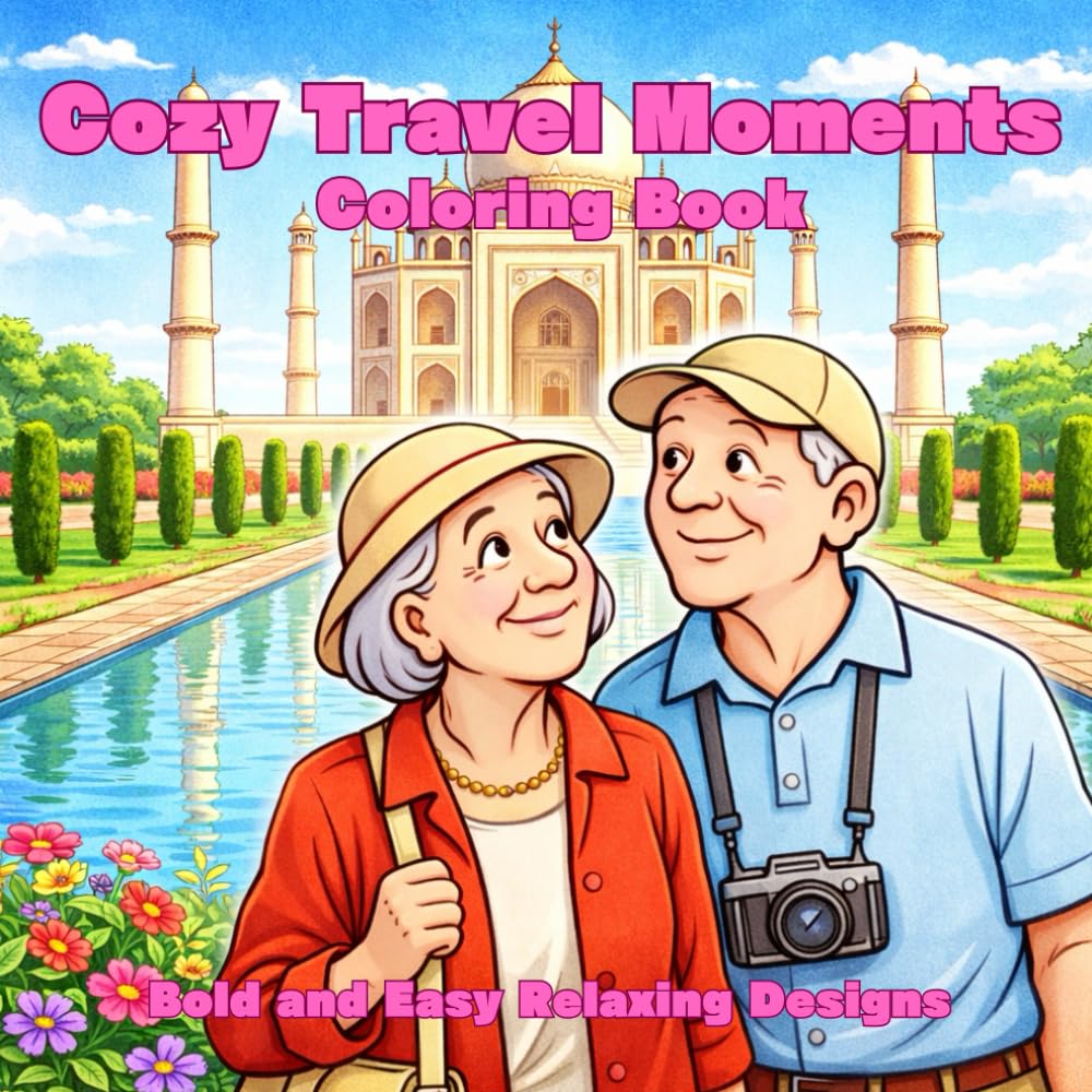 Cozy Travel Moments Coloring Book: Bold and Easy Relaxing Designs for Adults and Seniors