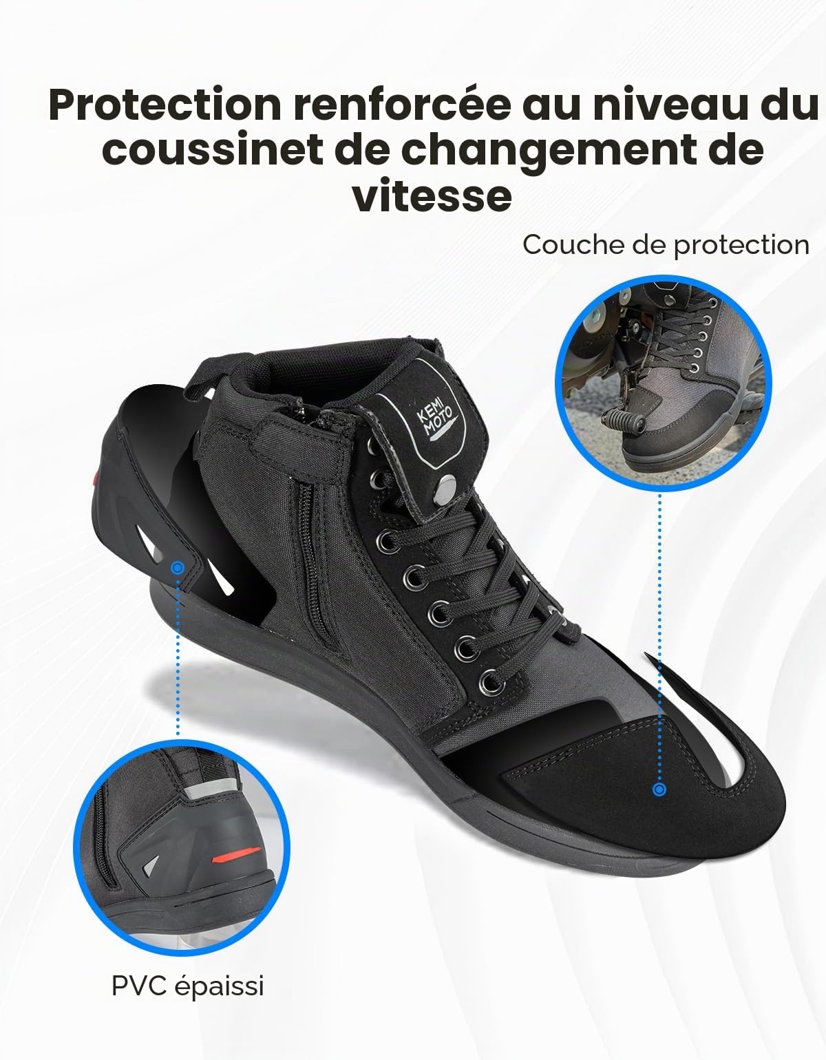 KEMIMOTO Chaussure Moto Homme, Botte Moto Hommes Décontractées avec Coussinets de Changement, Chaussures de Motocross Respirantes Antidérapante avec Support de Cheville