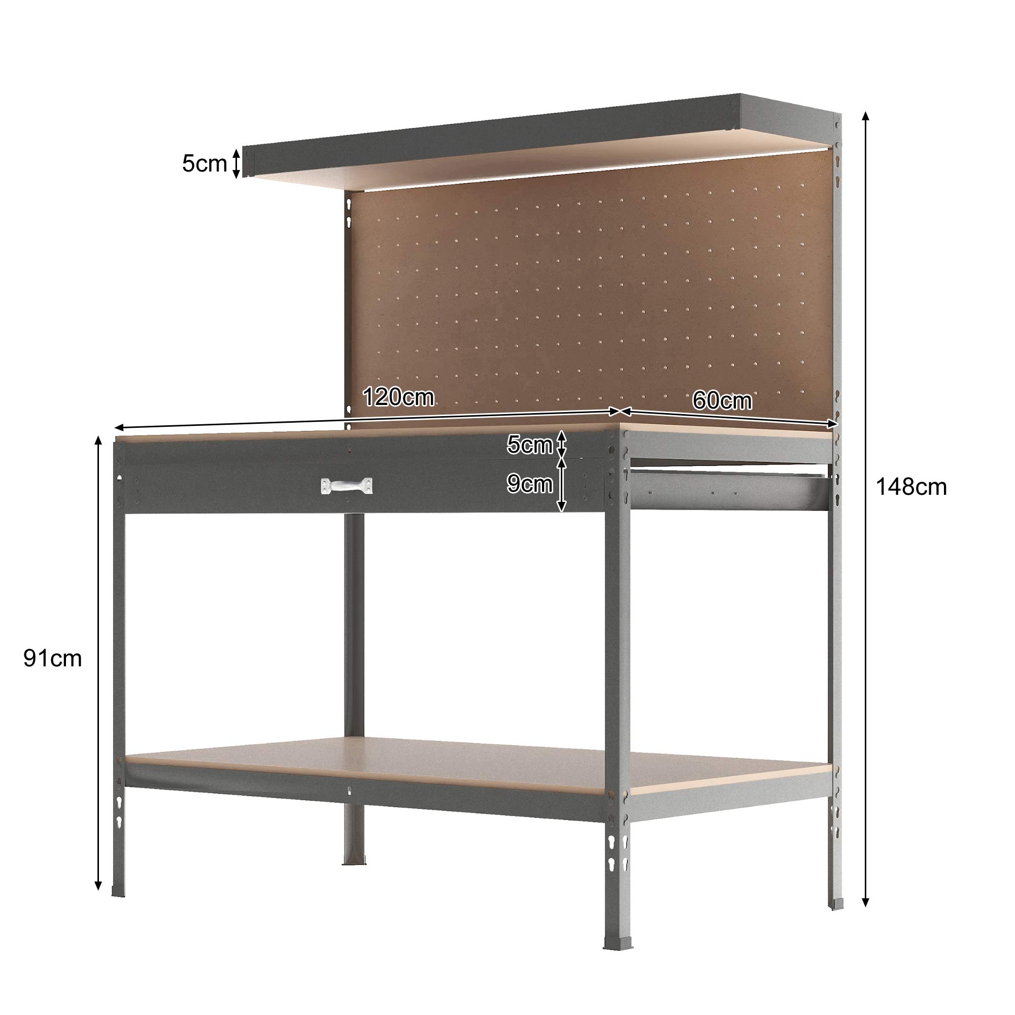 Steel Garage Work Bench Workbench Storage With Drawers Pegboard and 12