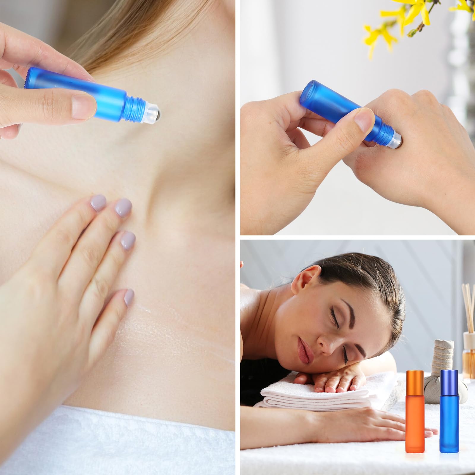 Samulee 10 pezzi bottiglie a rullo di olio essenziale, bottiglia Roll on vuota 10ml, bottiglie di vetro multicolore palle a rullo in acciaio inox 10ml per profumo massaggio olio essenziale