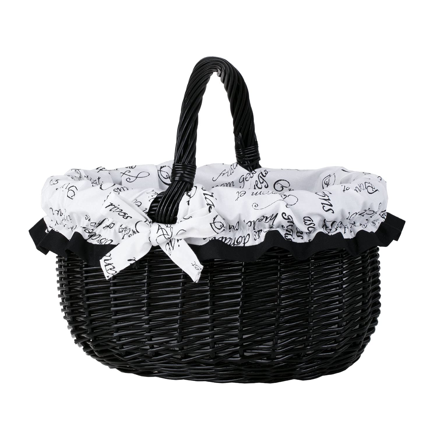 e-wicker24 Wicker Shopping Basket with Handle Stylish Fruit Basket Hamper Retro Woven Hamper Basket Empty Gift Basket Wicker Basket for Gifts Unique Easter Hamper Basket for Hampers (Black)