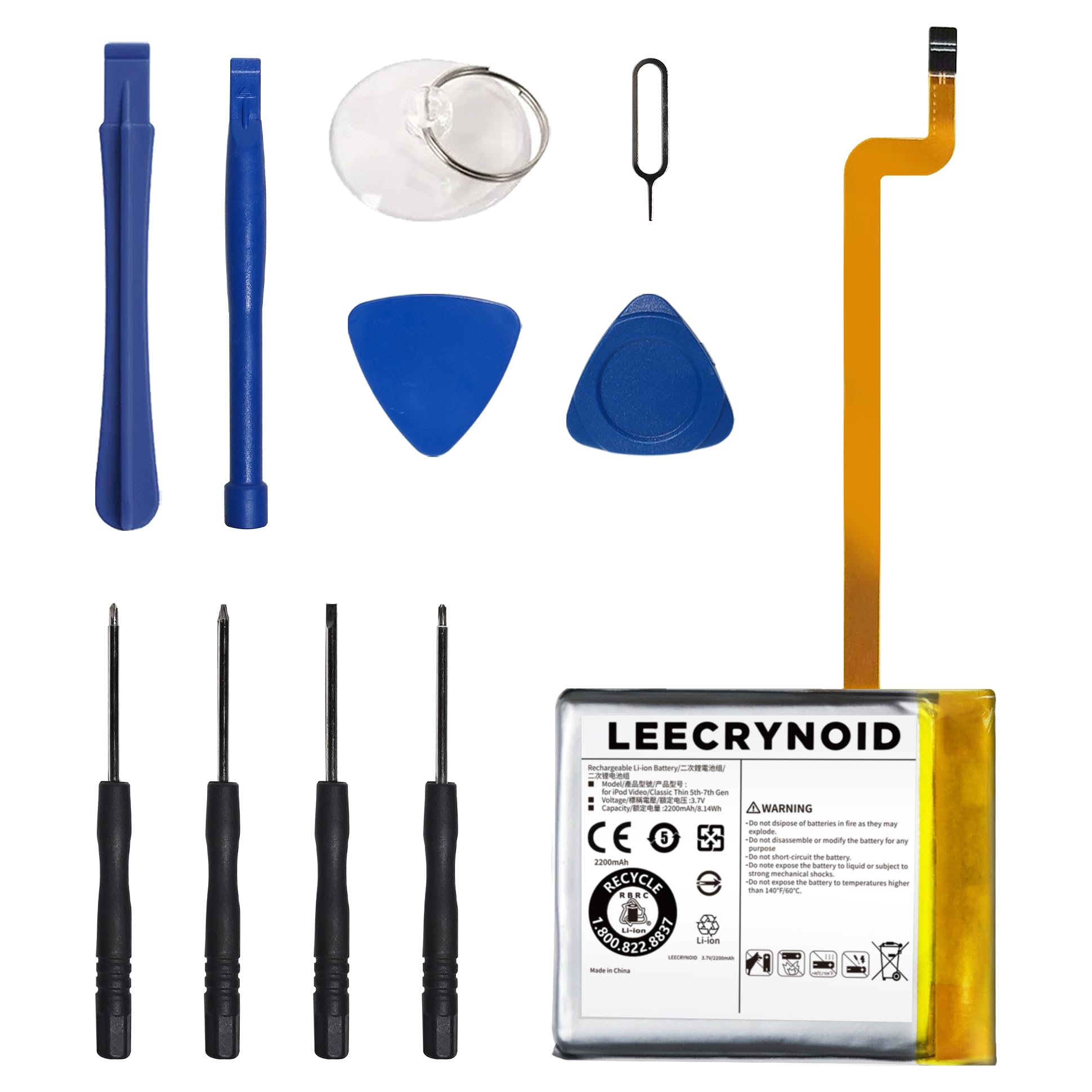 Photo 1 of LeeCrynoid 2025 New Upgraded 2200mAh Li-ion Square Battery Replacement for iPod Classic/Video Thin 5th-7th Gen with Repair Tool Kits