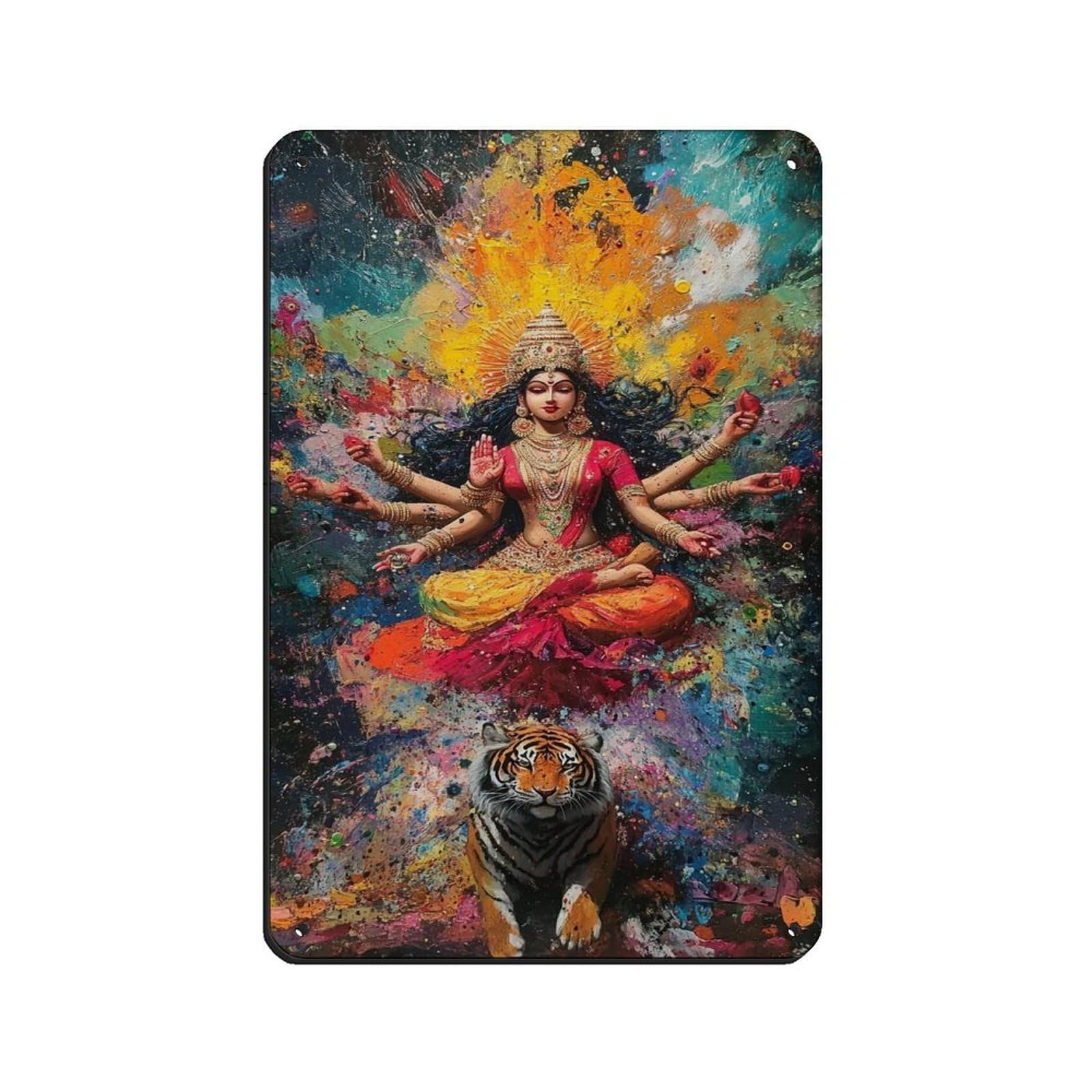 Hindu Goddess Durga, Divine Spiritual Art Tin Sign Vintage Metal Pub Club Cafe Bar Home Wall Art Decoration Poster Retro 8x12inch(20x30cm)