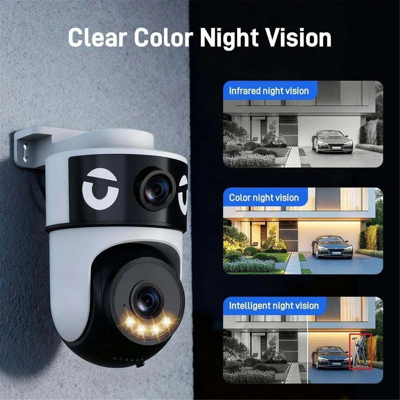 Telecamera IP PTZ di sicurezza WiFi da 10MP esterna Dual Lens 5K Allarme tracciamento automatico Outdoor IP66 Visione notturna Starlight impermeabile per magazzino commerciale(10MP WIFI 64G Card)