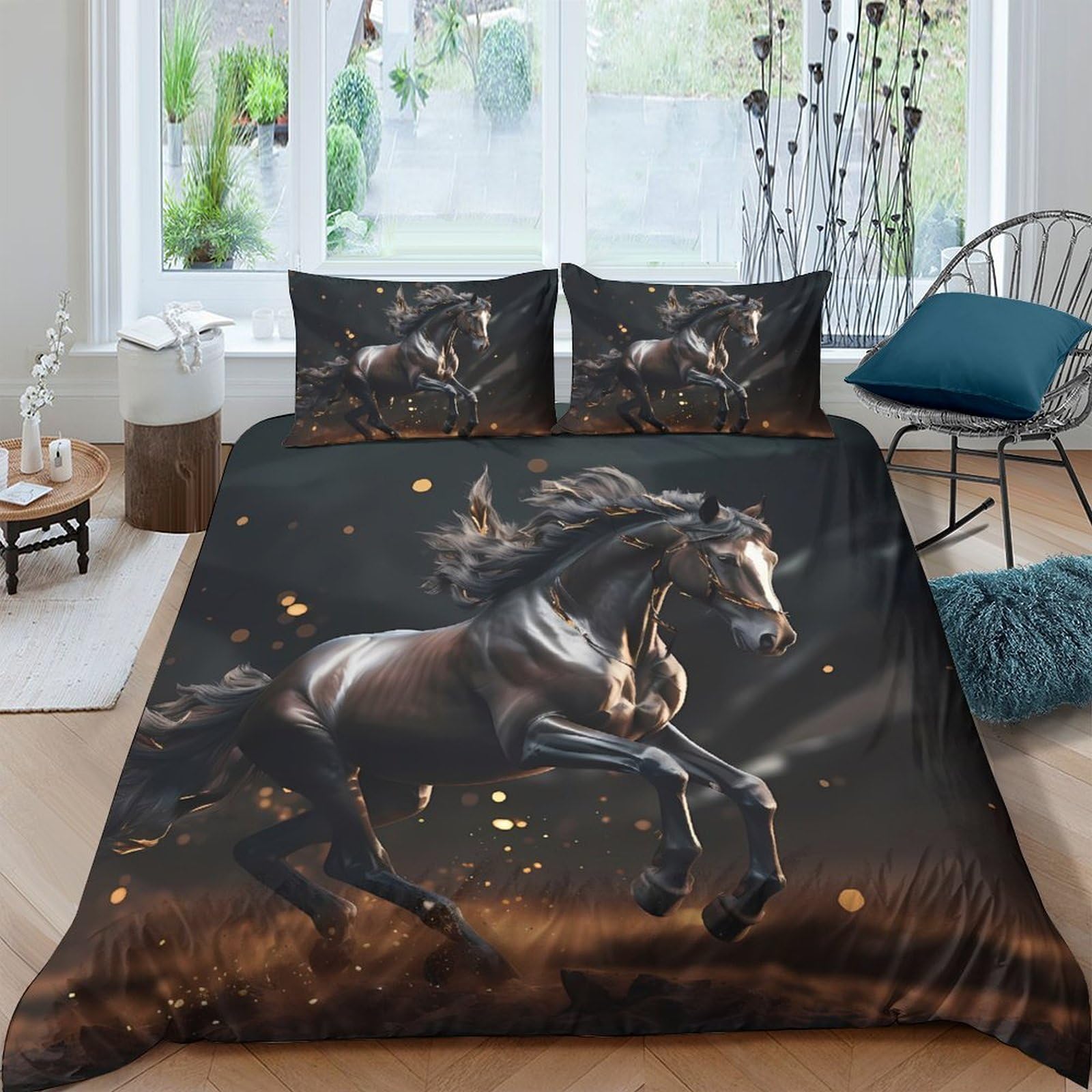 Ctjqhvkz Style-5 3D Printed Dark Horse Art Fitted Sheet Microfiber Soft Breathable Night Gallop Mattress Cover For Bedroom Decor Single（135X200cm）