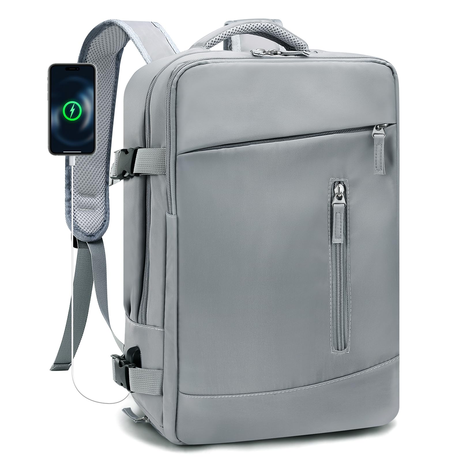 Zaino da Viaggio Aereo 40X30X15 British Airways Air France 20L Bagaglio a Mano Zainetto Porta PC 15,6 Pollici Caricatore USB Borsa da Viaggio Impermeabile Casual Adatto Uomo Donna Grigio