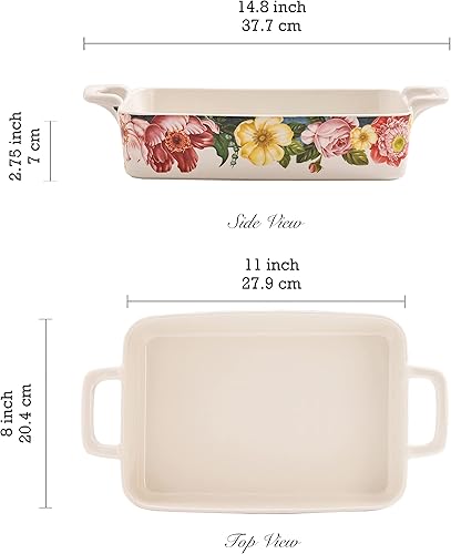 Miniatura 2 de Bico Peony Heaven - Juego de 2 moldes rectangulares grandes y medianos para hornear, para lasaña, cazuela, microondas, lavavajillas y horno