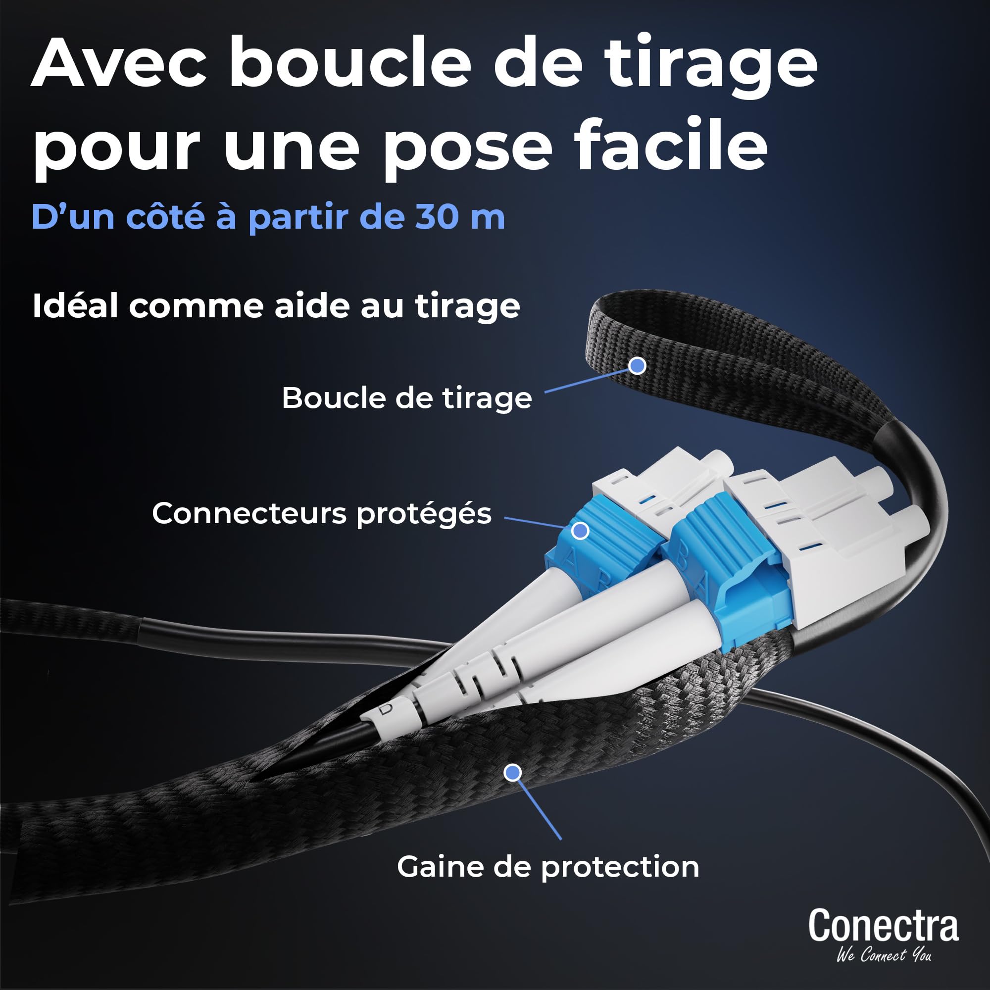 40m Câble Fibre Optique Blindé 4 Brins OS2 LC/UPC ⌀4mm | Monomode 9/125µm G.657.A2, Jarretière Rallonge Cordon, Breakout sans Épissures, Intérieur/Extérieur, Noire, LSZH