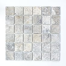 Mosaico de azulejos travertino de piedra natural, color blanco, gris y plateado, travertino para suelo, pared, baño, ducha, cocina, espejo, revestimiento de bañera, placa de mosaico