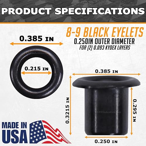 Miniatura 45 de [Paquete de 100] HolsterSmith Ojales recubiertos negros – (#6-9 de longitud) – (3/16 pulgadas de diámetro) – (fabricados en Estados Unidos) – Negro