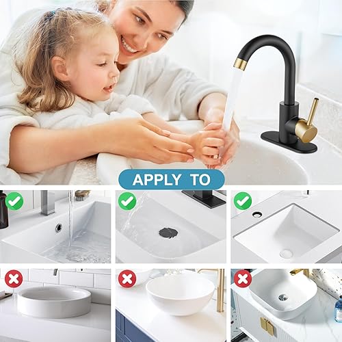 Miniatura 5 de Midanya Grifo de lavabo de baño de una sola manija, grifo de tocador pequeño con boquilla de rotación de 360 con placa de cubierta, mangueras de