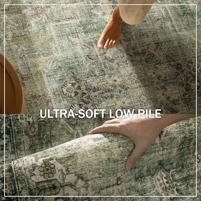 Image of 8x10 Area Rugs for Living Room: Washable Bedroom Rug Boho Vintage Rugs Stain Resistant Non Slip Low Pile Soft Lightweight Carpet for Kitchen Dining Room Farmhouse Nursery Kids Room