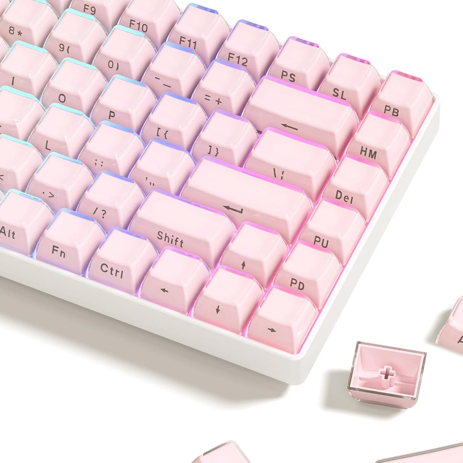 Womier Keycaps - Lusterfly Jelly Keycaps White 60 65 75 100 Percent, Side Printed Elegant Crystal Key caps, Custom 113 Keys OEM Profile for 61/68/84/87/98/100 Cherry Gateron MX Mechanical, White