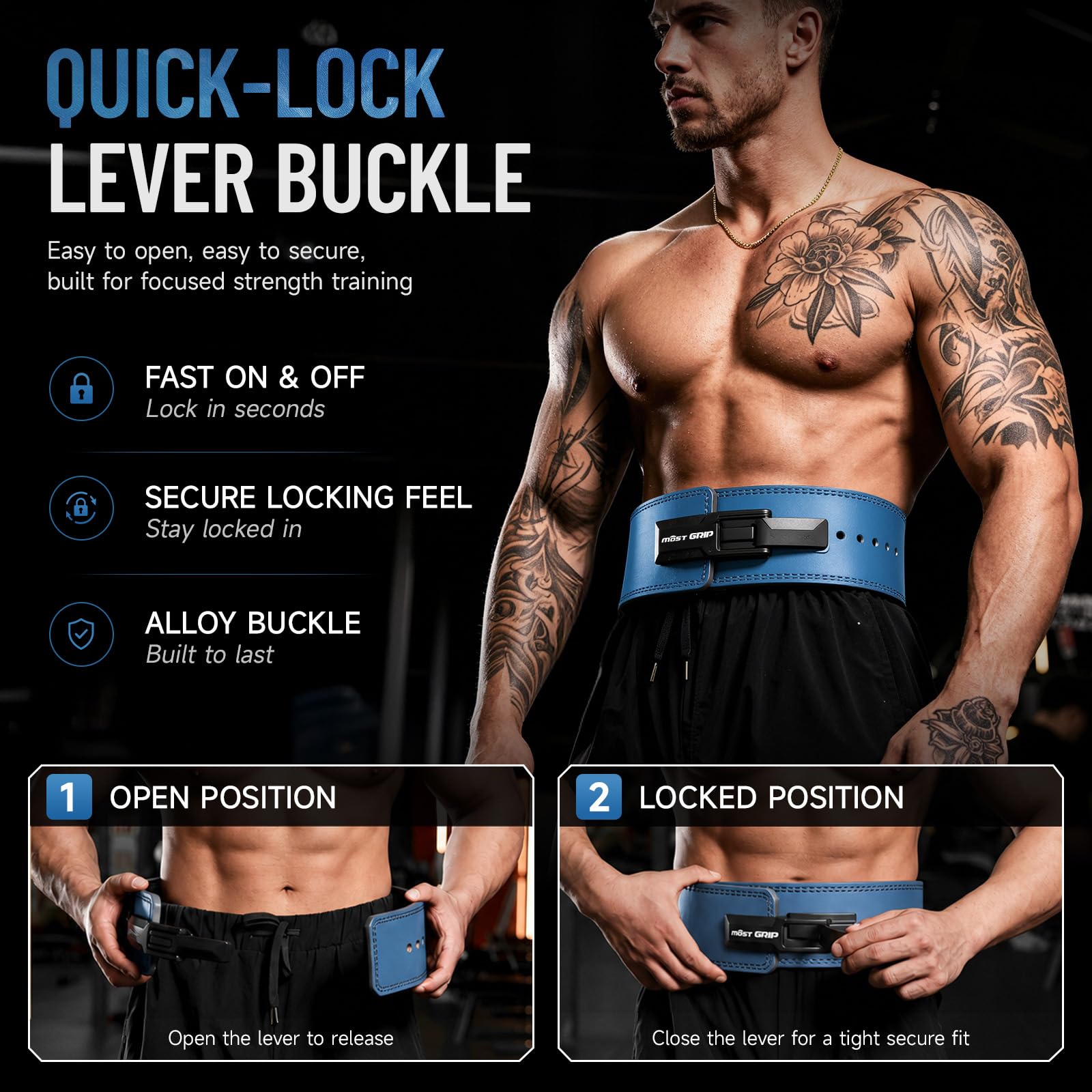Ceinture d'haltérophilie à levier de 10 mm avec cuir à verrouillage rapide pour homme et femme, ceinture d'haltérophilie, de gymnastique pour squat et soulevé de terre
