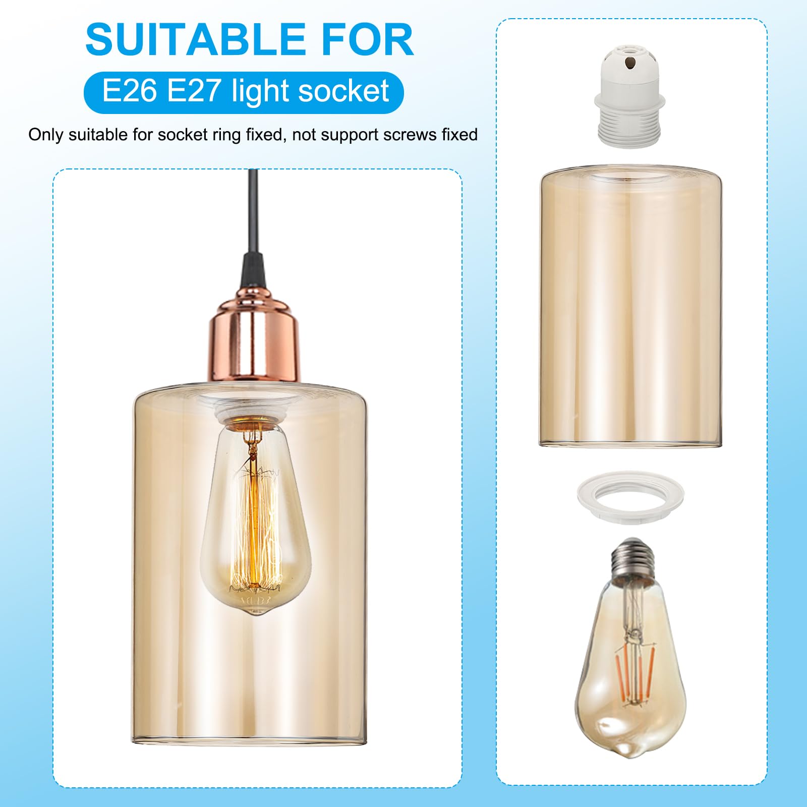 PATIKIL 6 x 4 Inch Clear Amber Glass Shades Replacement - Image 4