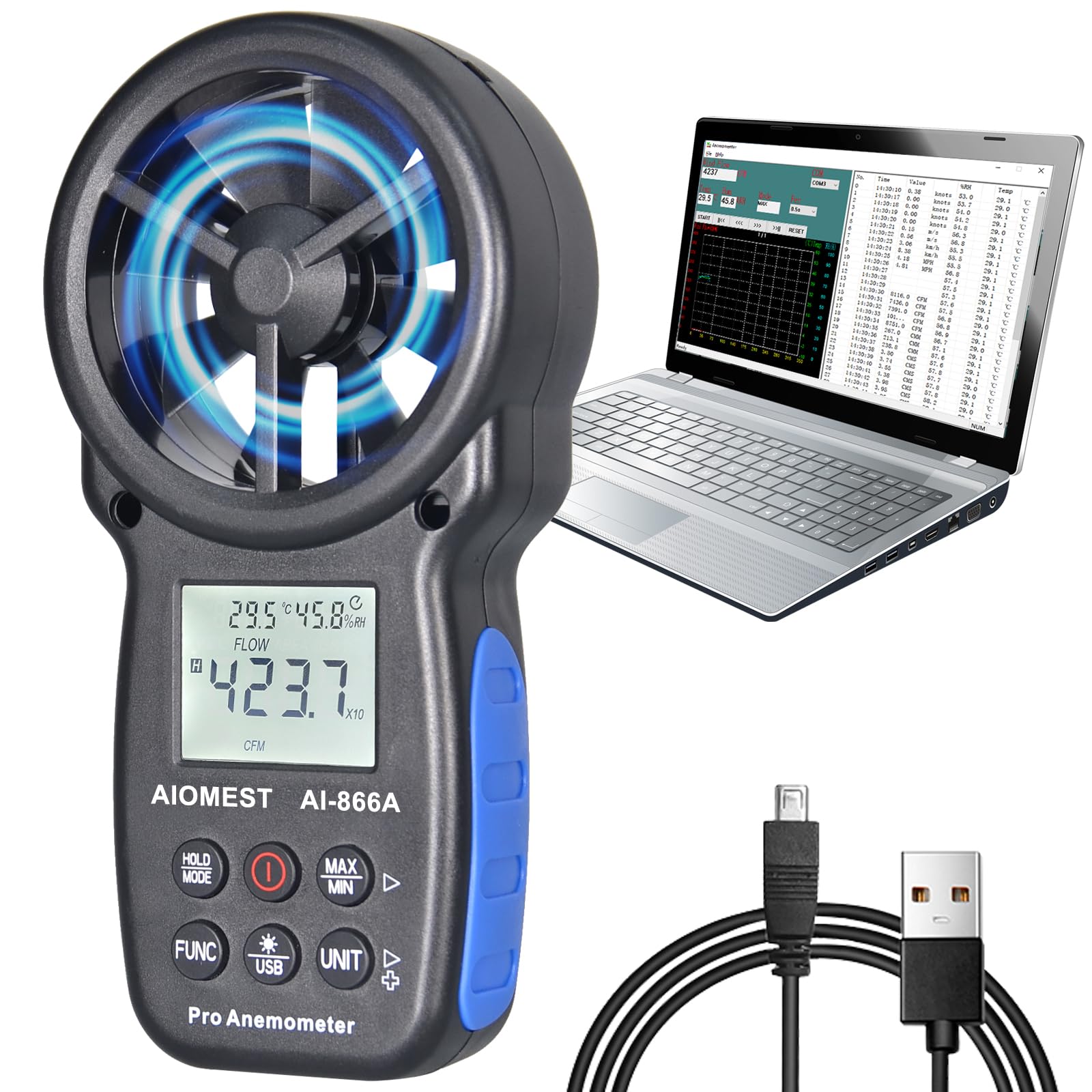 HVAC airflow test anemometer
