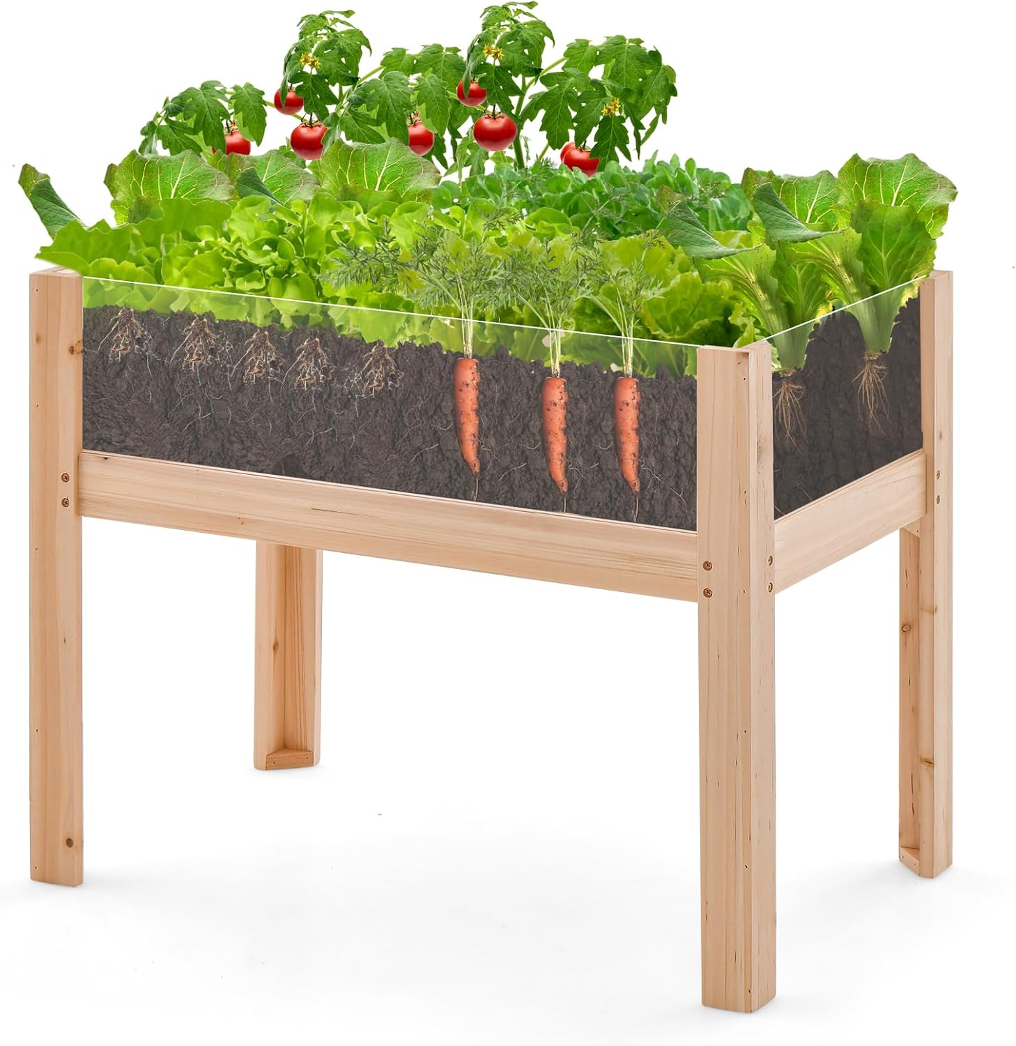 Giantex Raised Garden Bed, Elevated Wood Planter Box with Legs, Drainage Holes, Acrylic Panels, Standing Raised Beds for Fruits Vegetables Flowers Herbs, 30”x18”x24”