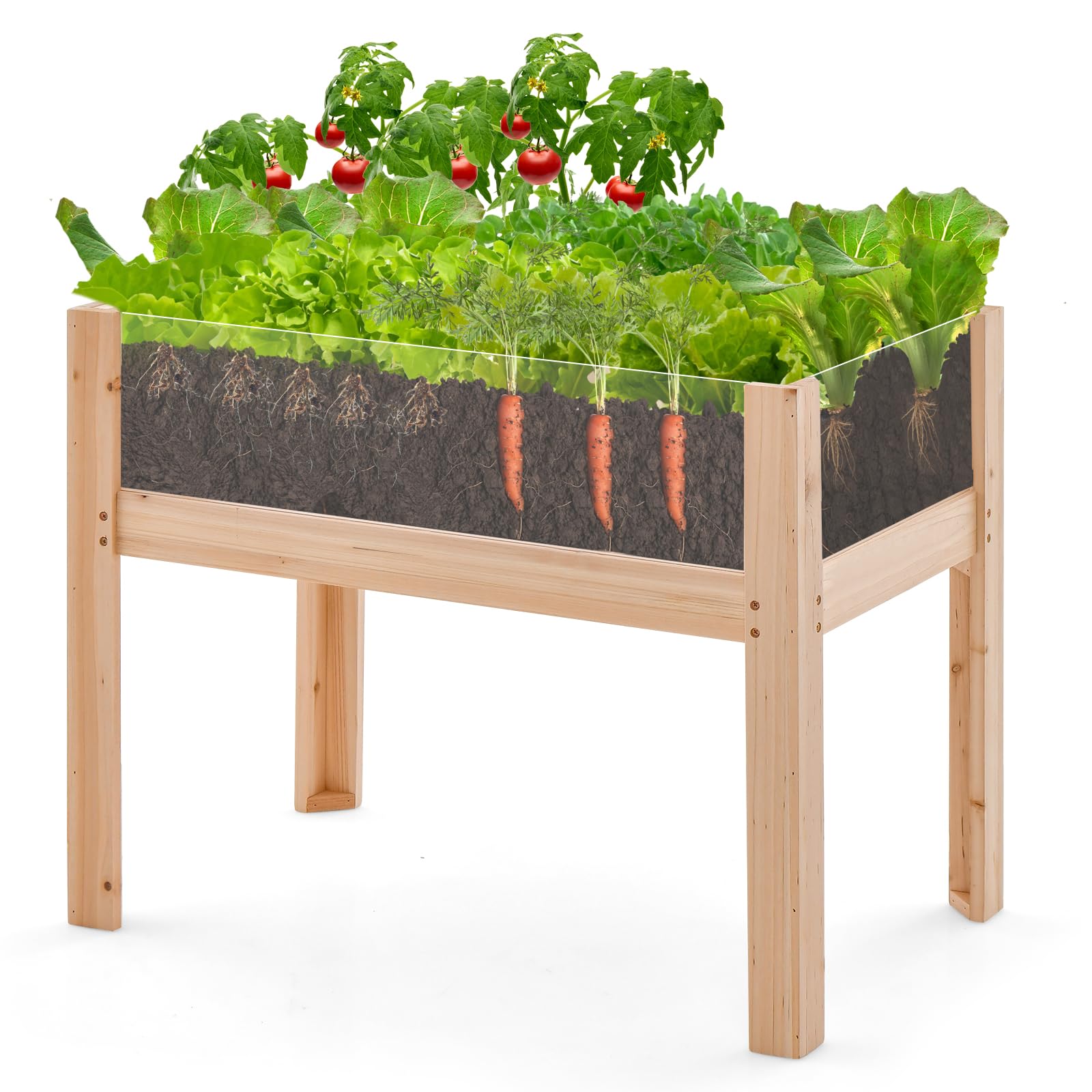 COSTWAY Fioriera Rialzata da Giardino 50/130 L, Orto Rialzato con Gambe, Fori di Drenaggio e Pannelli in Acrilico, Aiuola Rialzata per Ortaggi, Fiori e Piante (100 x 59 x 77 cm)