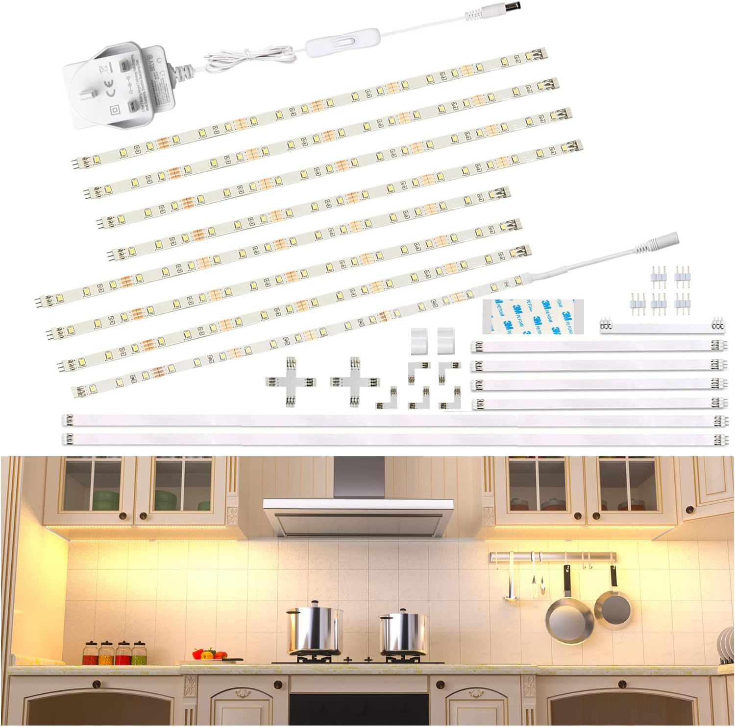 WOBANE Under Lighting Kit,Flexible 8 * 30cm LED Strip Lights,Under Counter Lights for