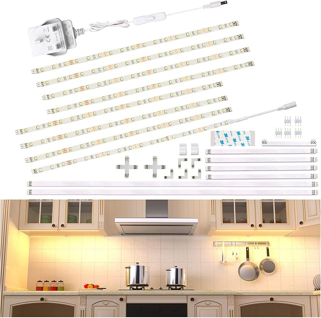 WOBANE Under Cabinet Lighting Kit,Flexible 8*30cm LED Strip Lights,Under Counter Lights for Kitchen,Cupboard,Desk,Monitor Back,Shelf,DIY Tape Light,2700K WarmWhite,12v Adapter & Variety Connectors