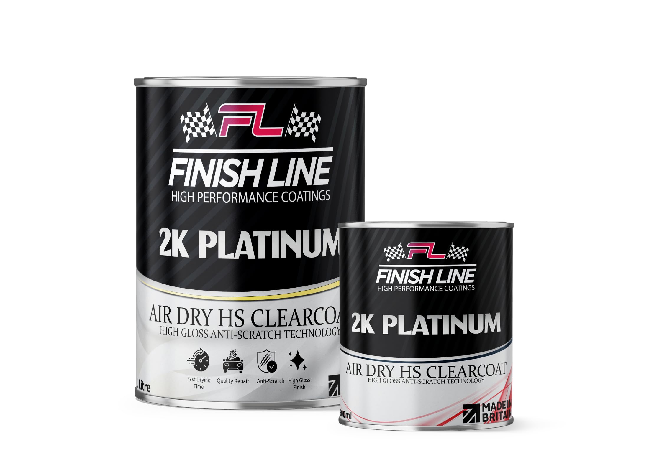 Finish Line 0 2K Platinum Air Dry Clearcoat 1.5L Kit, 1L Clear Coat With 500Ml Hardener, Ultra-Fast Drying, High Gloss Finish