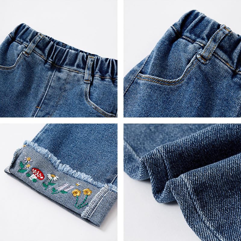 Girls Jeans Stretch Elastic Waistband Pockets Ripped Printed Straight Leg Fashion Breathable Outdoor Casual Pants4