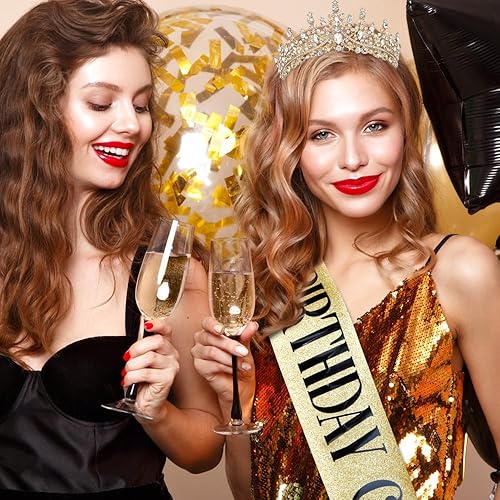 Miniatura 5 de TOBATOBA Banda de Cumpleaños Coronas de Cumpleaños para Mujeres Niñas, Decoraciones de Cumpleaños para Mujeres, Metal Diamante falso