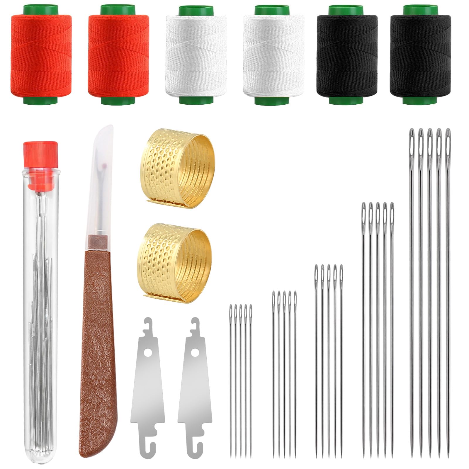 37Pcs Big Eye Steel Sewing Needles Kit, Include 25 Steel Needles, 1 Seam Sewing Thread Ripper, 2 Needle Threaders, 6 Threads, 2 Thimbles, 1 Storage Tube for Mending, Gift for Sewing Lovers