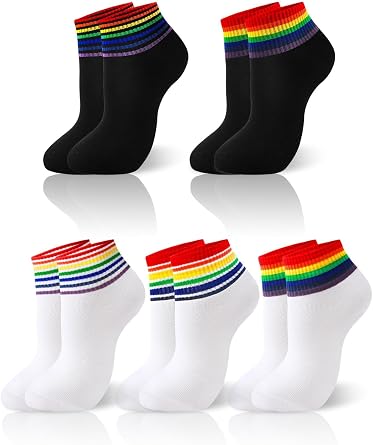 5 Pairs Rainbow Socks Pride Socks LGBT Pride accessories | for Men and Women, Cotton Novelty Ankle Striped Crew Sock
