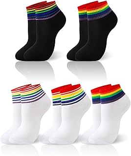 5 Pairs Striped Rainbow Crew Socks Athletic Cotton Novelty Ankle Sock for Men and Women