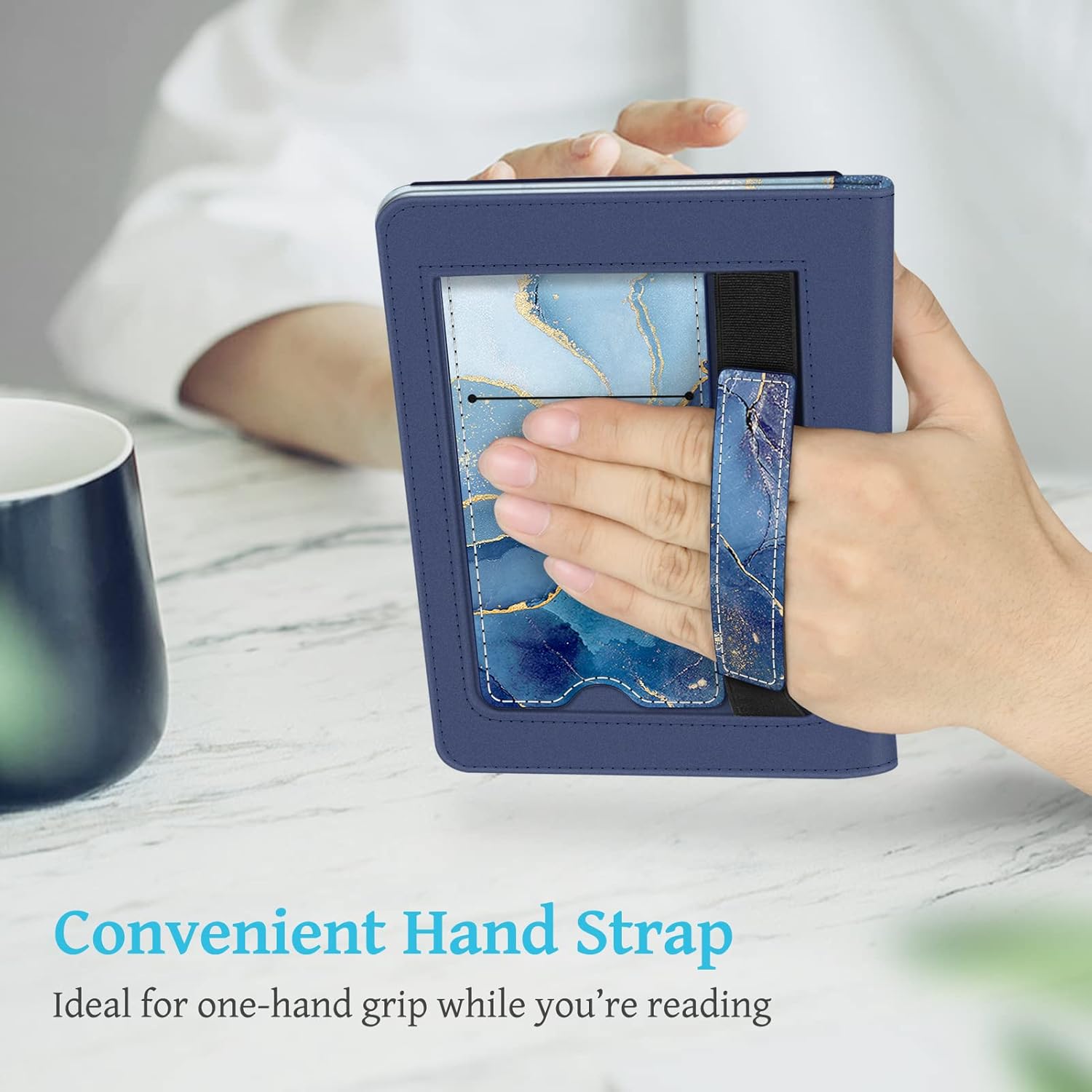 Fintie Stand Case for 6" All-New Kindle (11th Generation-2024/2022 Release) - PU Leather Cover with Auto Sleep/Wake Card Slot & Hand Strap for Kindle 2024/2022 11th Generation e-Reader, Ocean Marble