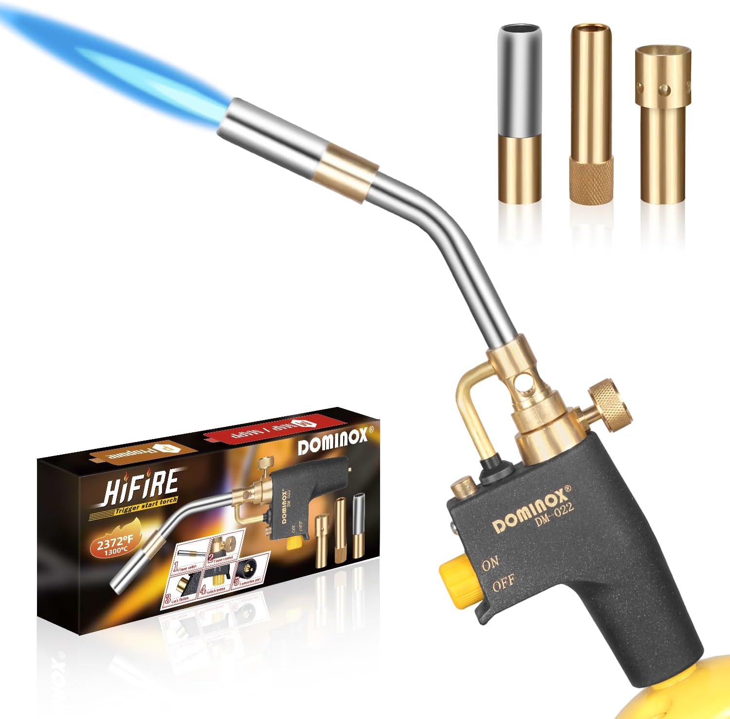 DOMINOX Propane Torch Head with 3 Nozzles, Trigger Start Gas Torch for for Propane, MAP and MAPP, High Intensity Torch Head Kit for Soldering, Welding, Ignition, Cooking