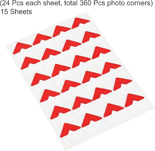 Miniatura 3 de PATIKIL Esquinas de fotos, 15 hojas360 unidades, autoadhesivas, para montaje de fotos, para diario, álbum, diario, álbum de recortes, color rojo